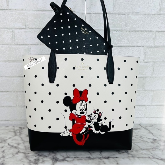 Kate Spade X Disney Minnie Mouse Tote & Coin Purse Keychain Bag Charm Set - Picture 2 of 16